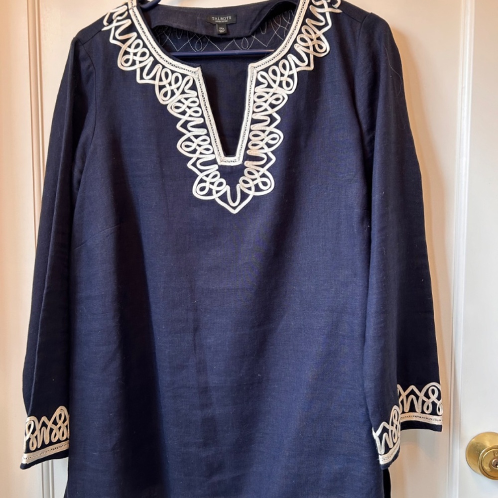 STUNNING LINEN TALBOTS WOMEN PETITE 1X TUNIC TOP DRESSY FORMAL GORGEOUS